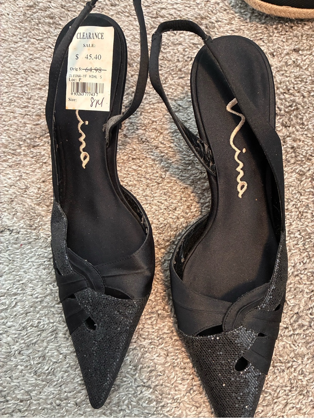Nina Black Pointed Slingback Heels with Sparkle